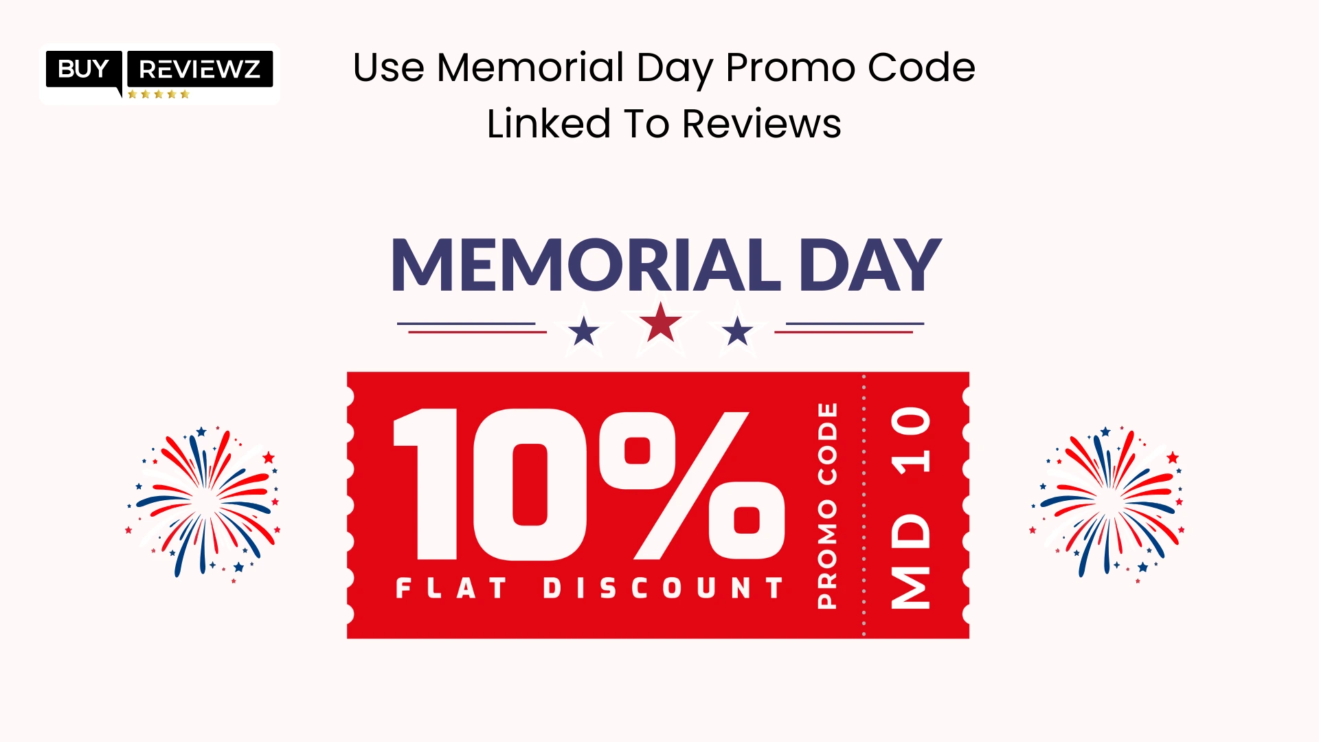 Memorial Day promotion with discount code encouraging customers to leave online reviews